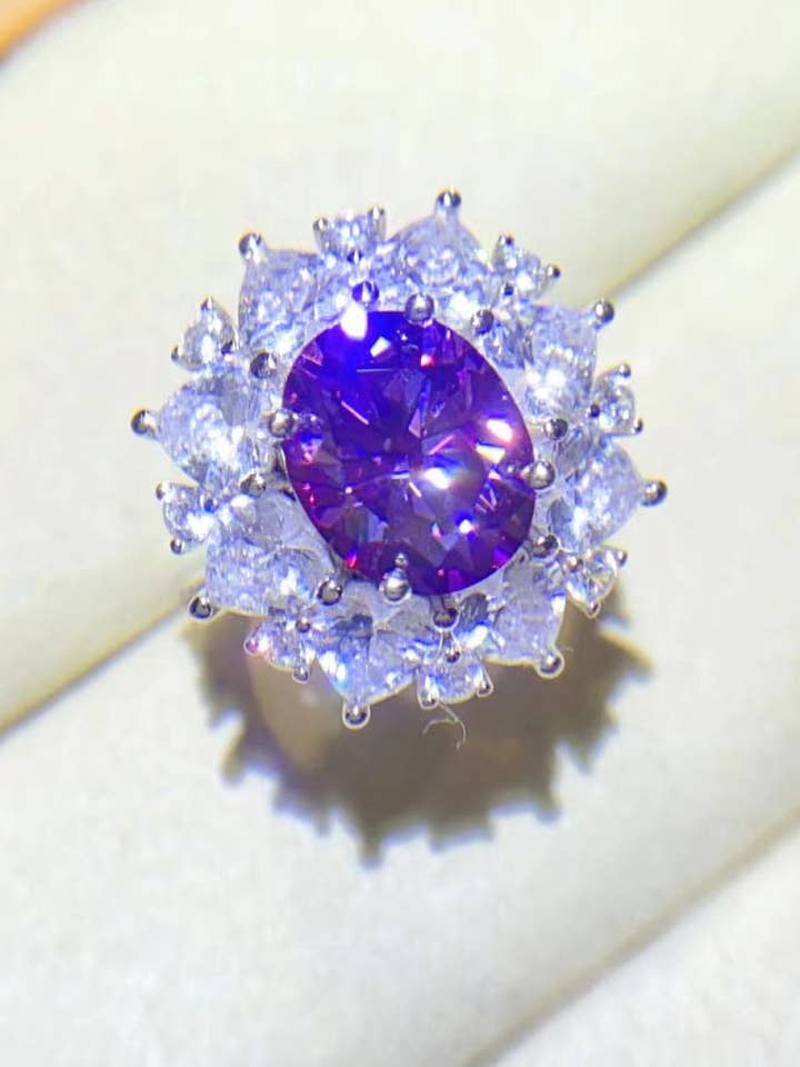 3 Carat Purple Oval-Cut Moissanite Platinum Over Pure Sterling Silver Ring for wholesale by Sparkala