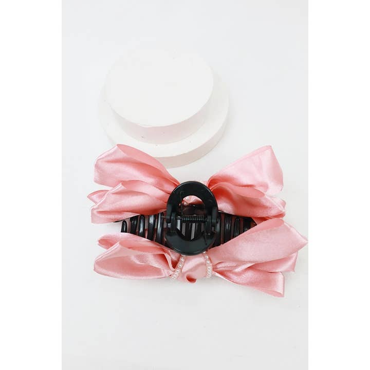 MIX COLOR Satin Bow with Pearl Bead Hair Claw for wholesale on Faire