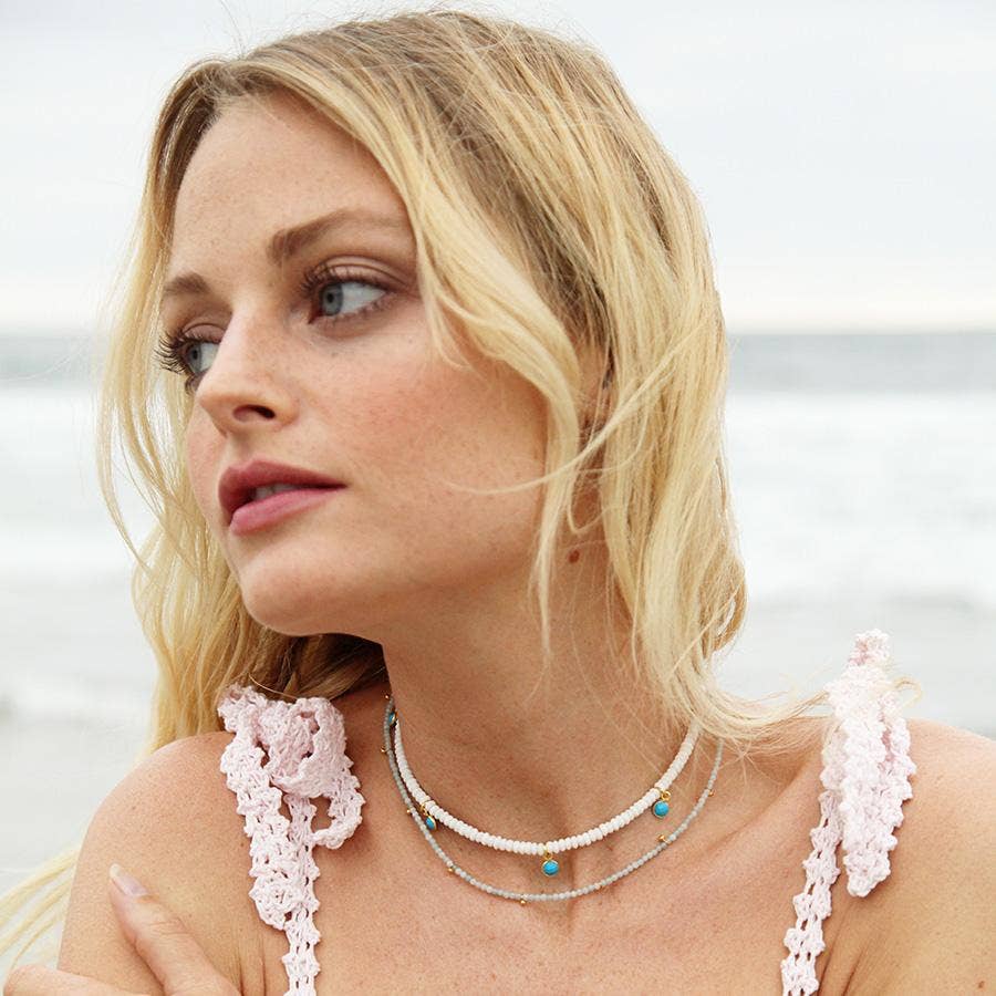 gold & gray - Wholesale Beaded/Pearl Necklace - Aquamarine & Gold Drops Necklace2