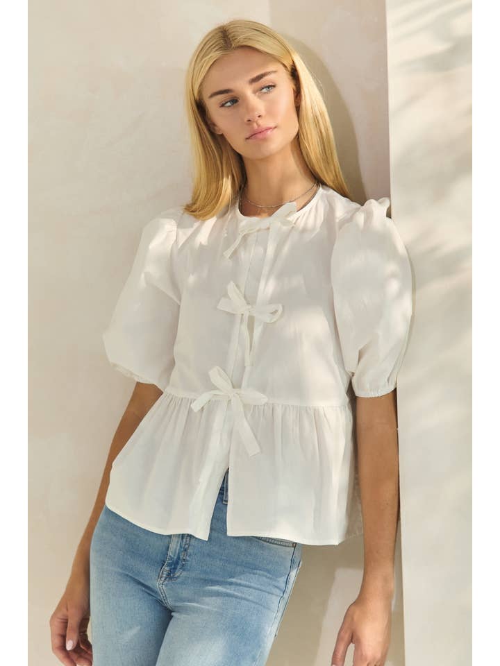 Oddi - Wholesale Blouse - Women's - Solid Cotton Poplin Front Tie Ribbon Blouse15