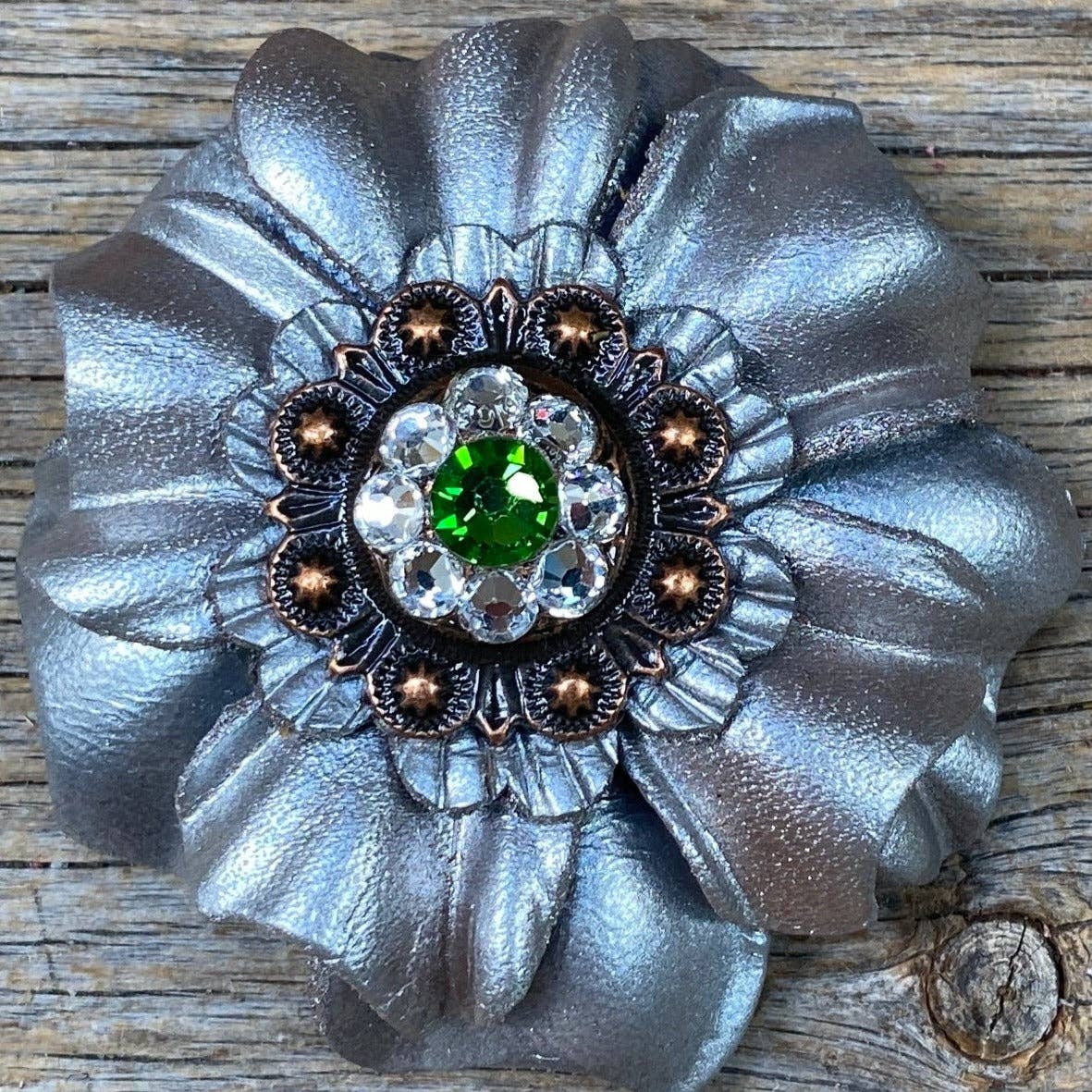Rodeo Drive - Wholesale Horseback Riding Gear - Silver Carnations Leather Flowers - 1" Crystal Conchos - Options6