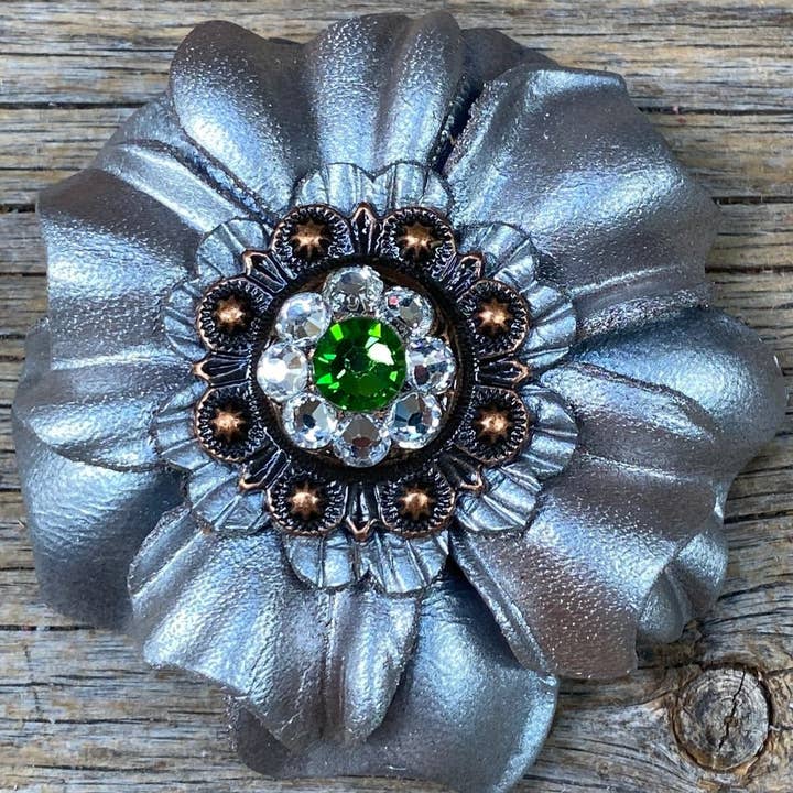 Rodeo Drive - Wholesale Horseback Riding Gear - Silver Carnations Leather Flowers - 1" Crystal Conchos - Options6