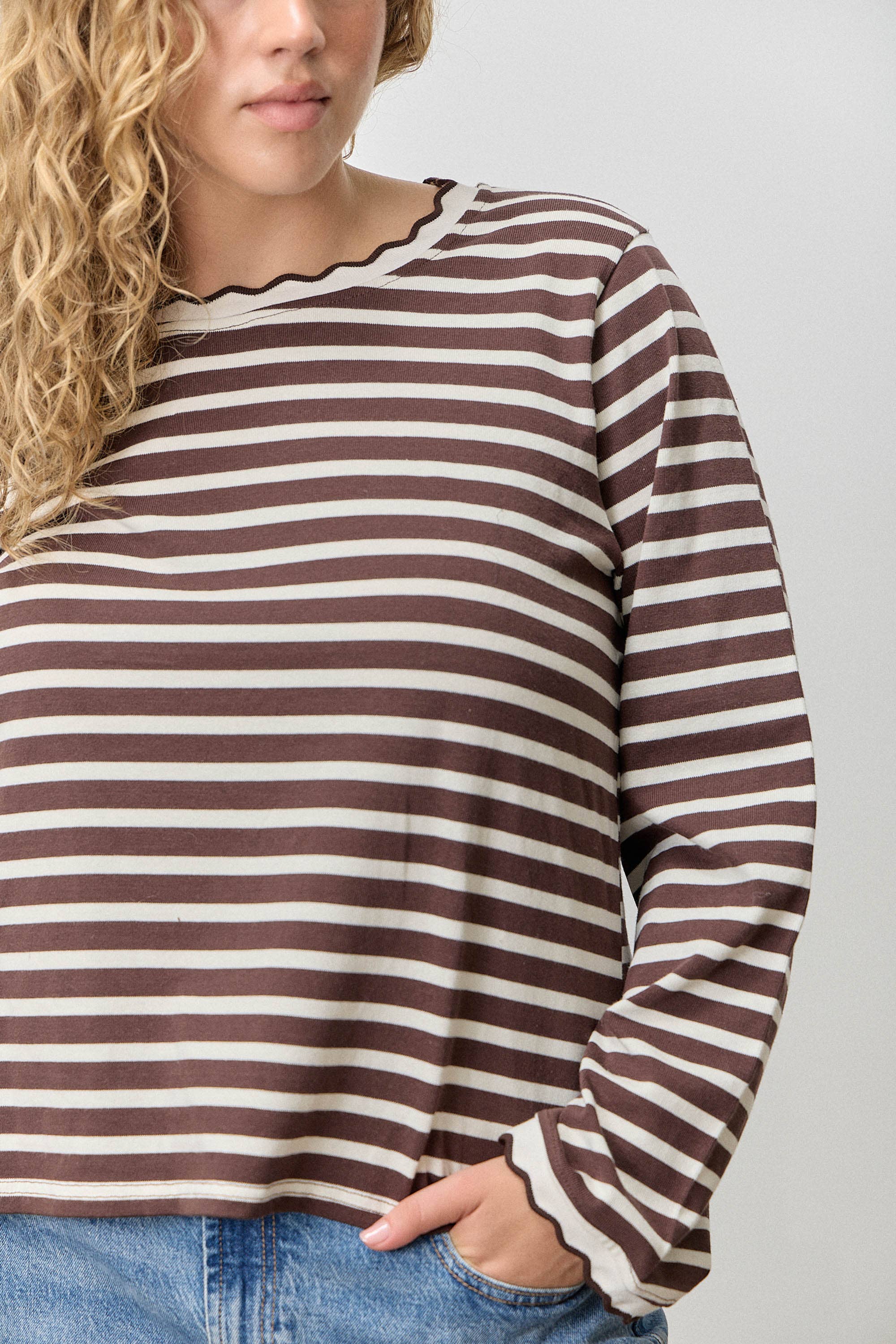 Polagram by Wellmade USA – wholesale Blouse – Women’s – (PLUS) STRIPE LONG SLEEVE TOP WITH WAVY NECKLINE10