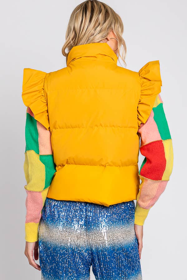 GeeGee x Lovelo - Wholesale Outerwear Vest - Women's - Plus Ruffled Sleeve Puffer Vest, MJ4501PL42