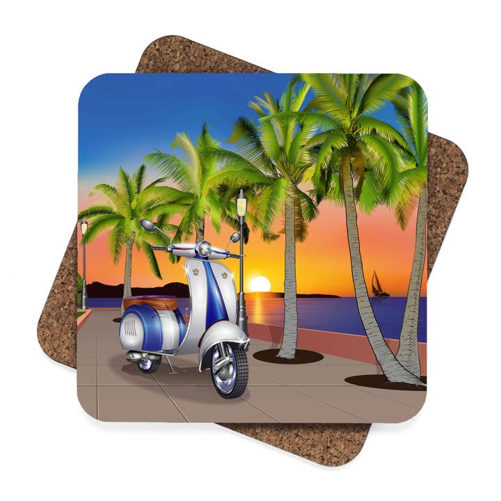Blauer Motorroller von The Beach Untersetzer-Set für den Großhandel von Almcleary