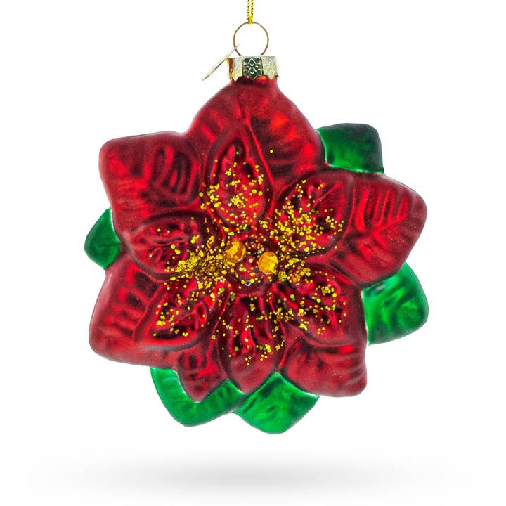 BestPysanky - Venta al por mayor Adornos - Ornamento de Vidrio con Flor de Poinsettia Exquisita