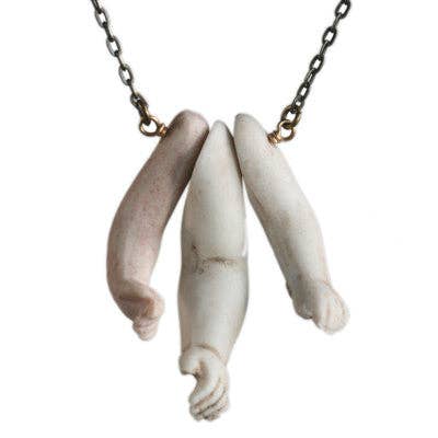 white pale pink Antique triple doll-arm necklace for wholesale on Faire
