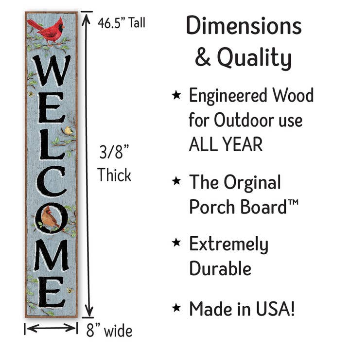 ST Creations - Wholesale Outdoor Sign - Welcome Spring Cardinals w/ Yellow Bird - Porch Board™ PB12