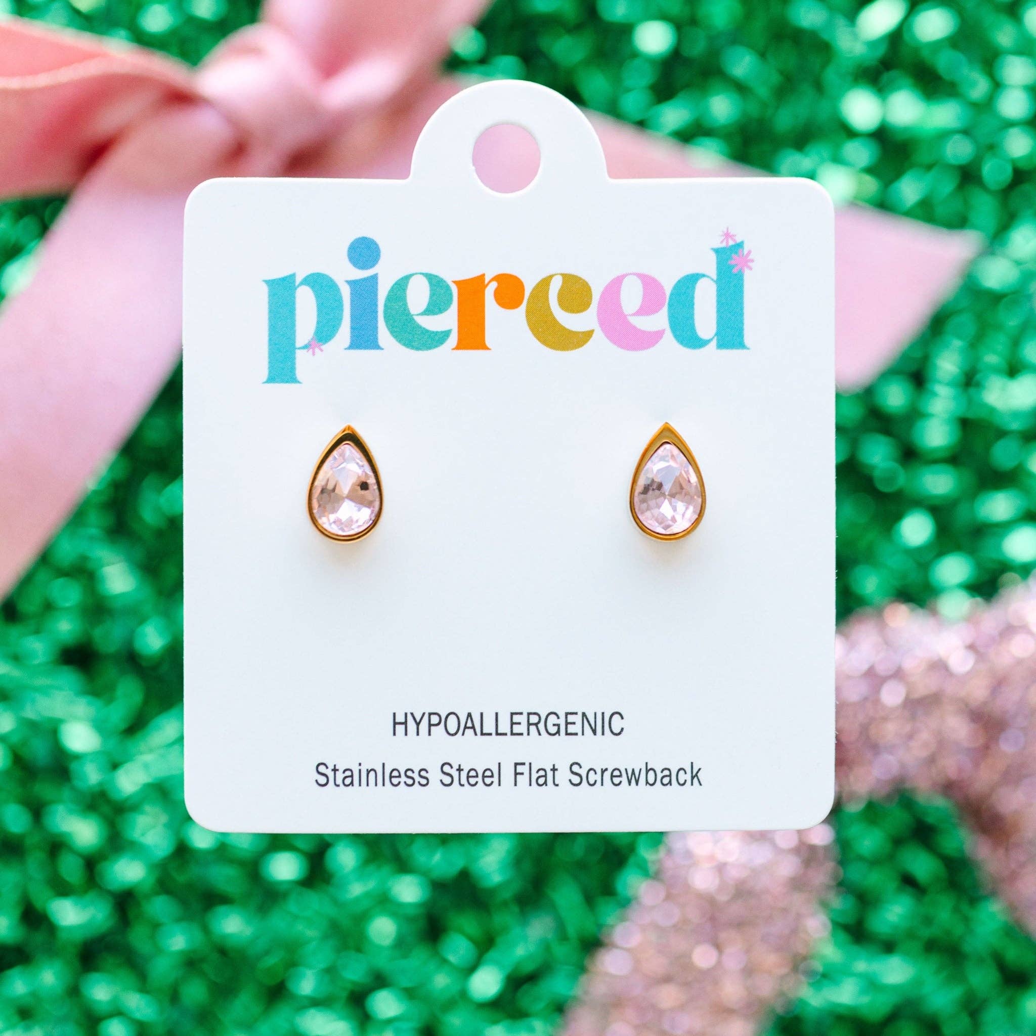 Pierced Co – wholesale Solitärörhängen – Rosa tårstensjuvel1