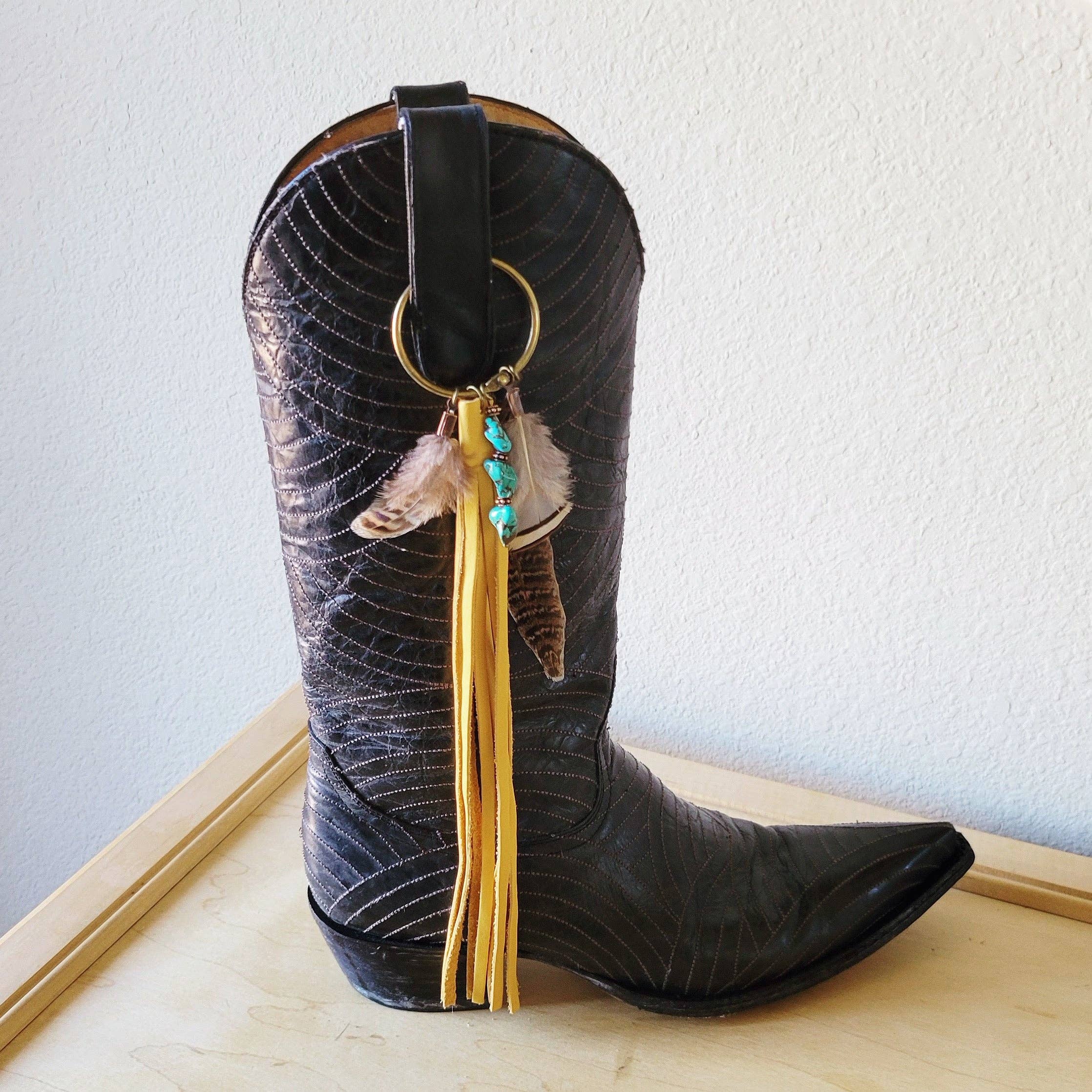 The Jewelry Junkie - Wholesale Shoe Jewelry - Women's - Boho Western Boot Bling Charm with Leather Fringe 500c3