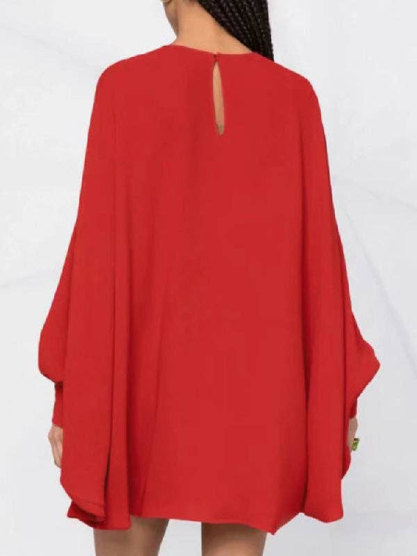Plush Looks - Wholesale Dress - Women's - Batwing Sleeve Round Neck Mini Dress2