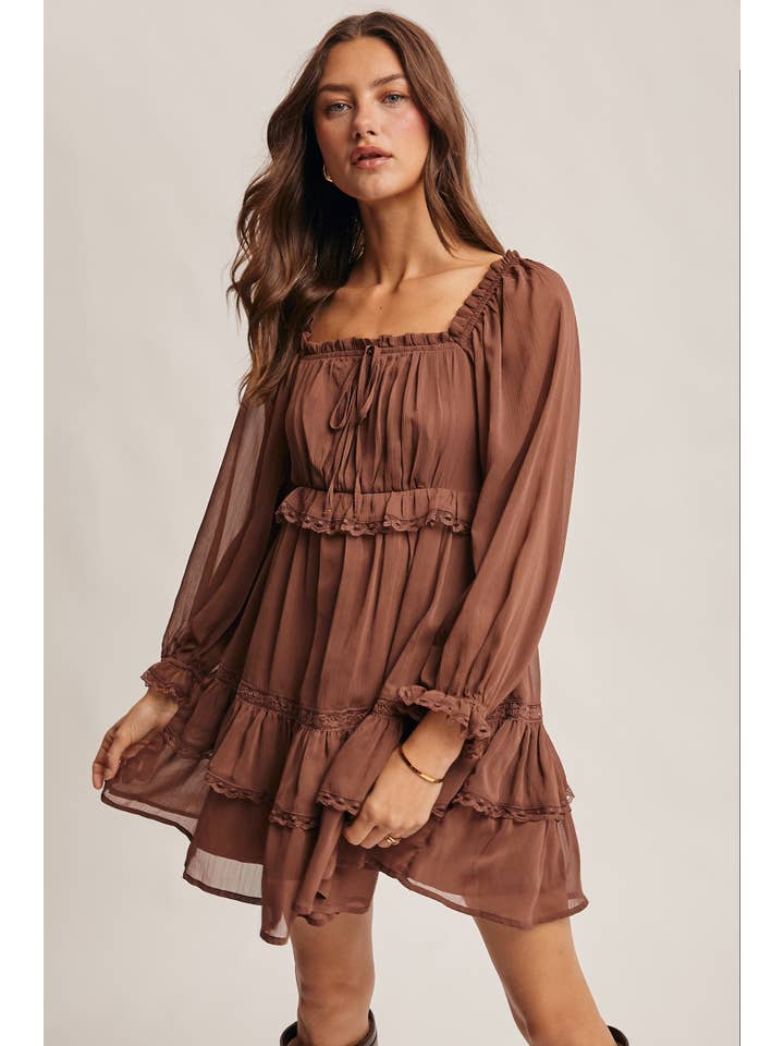 Forte - Wholesale Dress - Women's - Crinkled Tiered Boho Mini Dress FD000510