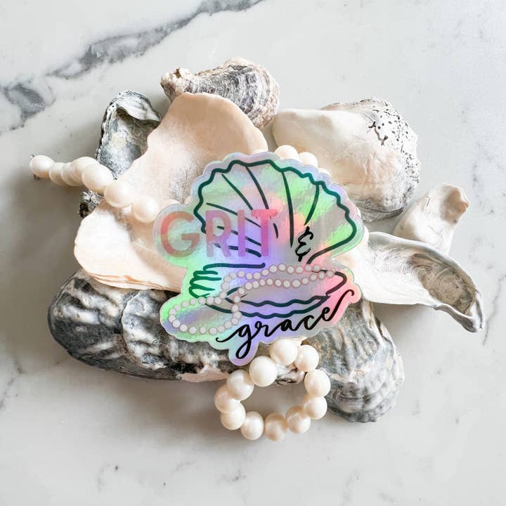 Thirteenwinks - Wholesale Sticker - Grit and grace -pearl necklace oyster holographic sticker3