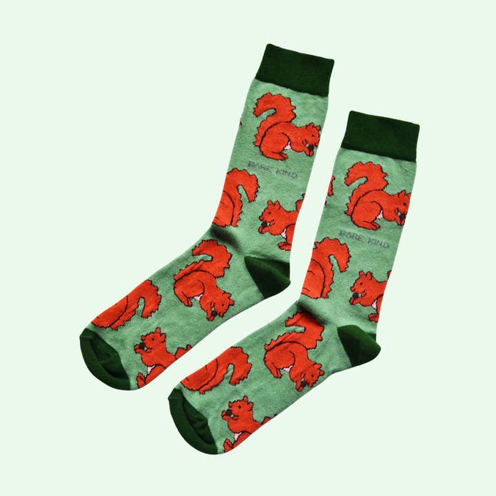 Bare Kind Socks – wholesale Socks – Unisex – Red Squirrel Socks | Bamboo Socks | Light Green Socks0