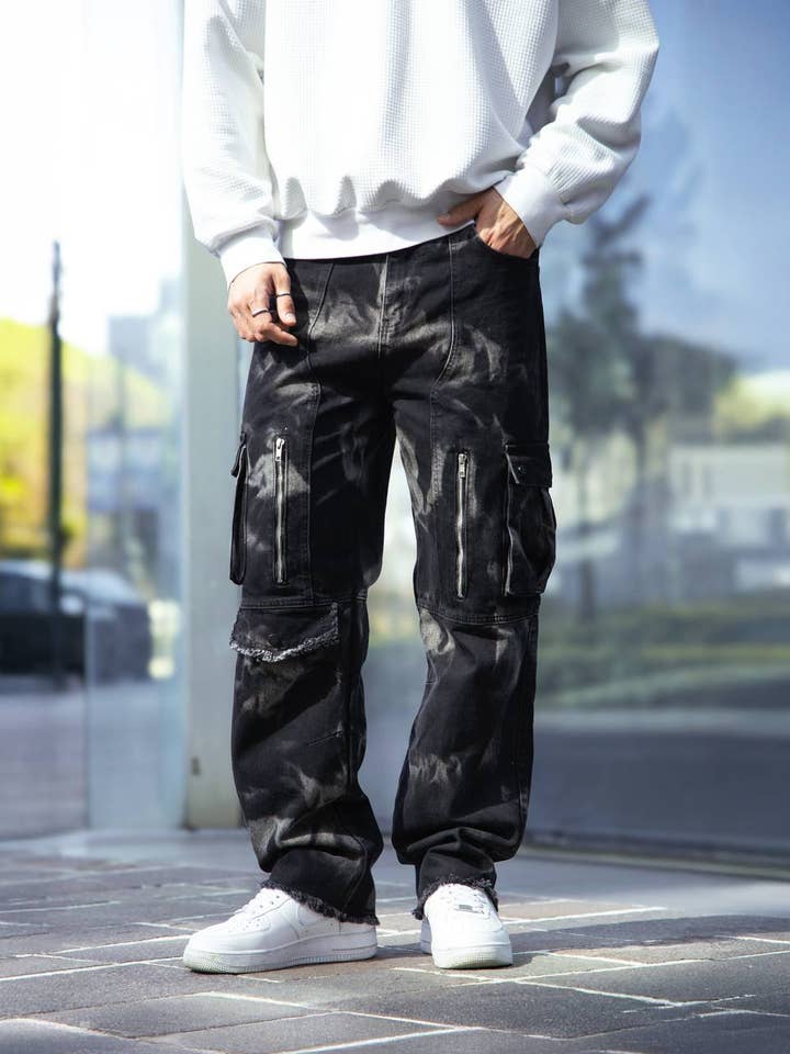 Baggy Cargo Acid Wash Denim Jeans for wholesale by PremiumDenim