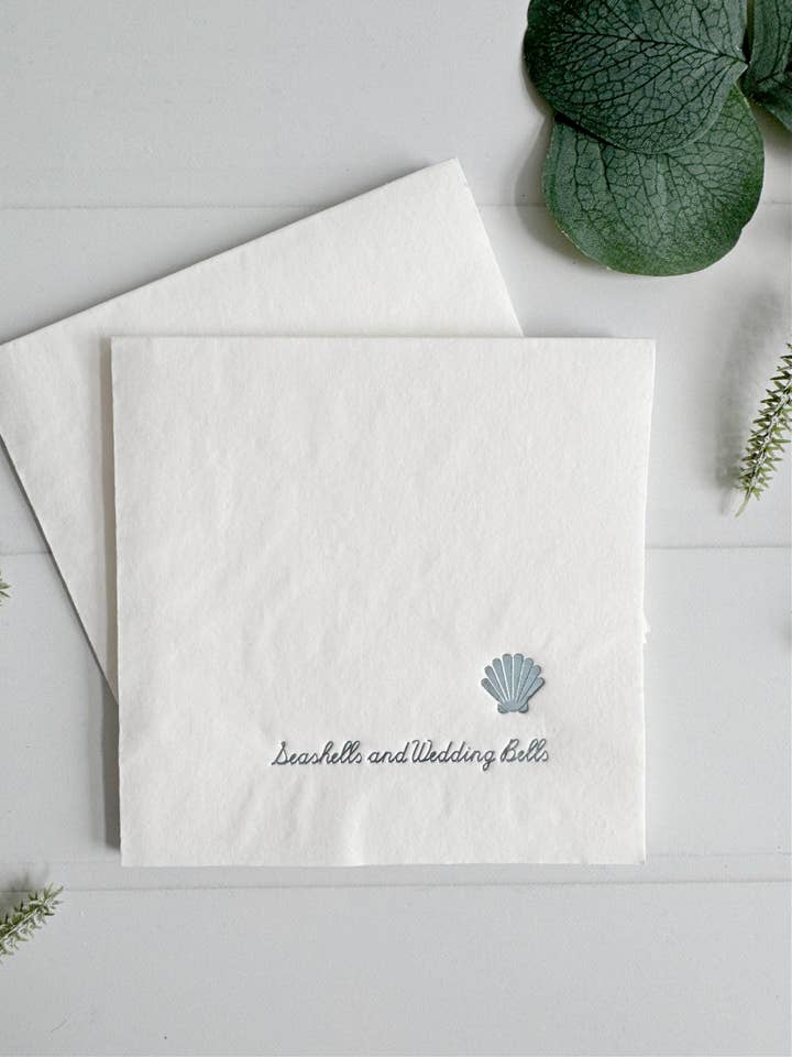Seashells and Wedding Bells Cocktail Napkins - Ice Blue for wholesale by EnFete, LLC