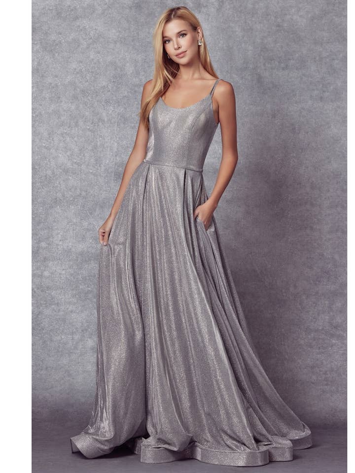 LONG A-LINE GLITTER PROM GOWN for wholesale by Juliet