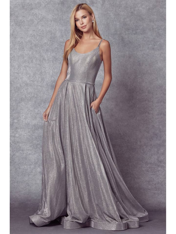 VESTIDO LARGO DE FIESTA CON PURPURINA EN FORMA DE A para venta al por mayor de Juliet