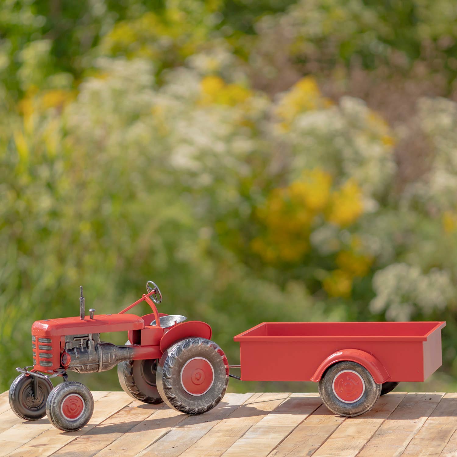 Zaer Ltd. International - Wholesale Christmas Decoration - 3.4 Foot Long Small Red Metal Tractor with Cart8
