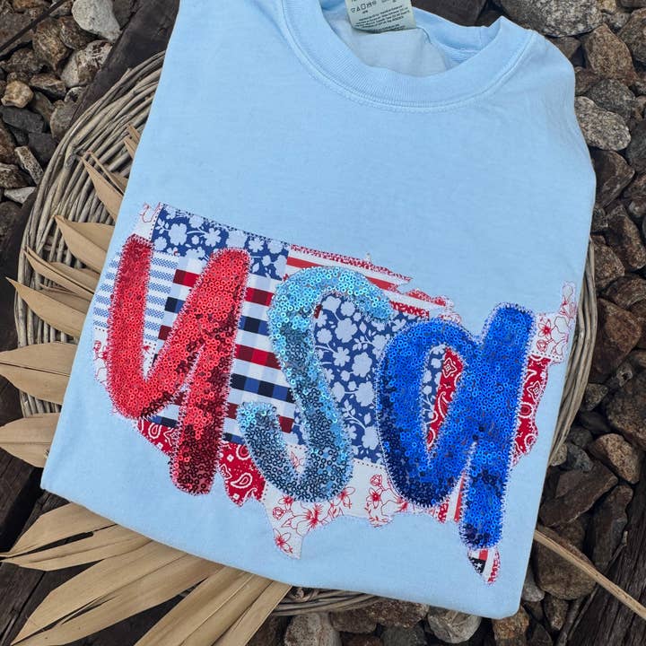 Shop Southern Belle - Wholesale T-Shirt - Women's - Patchwork USA Patriotic 4th of July Short Sleeve