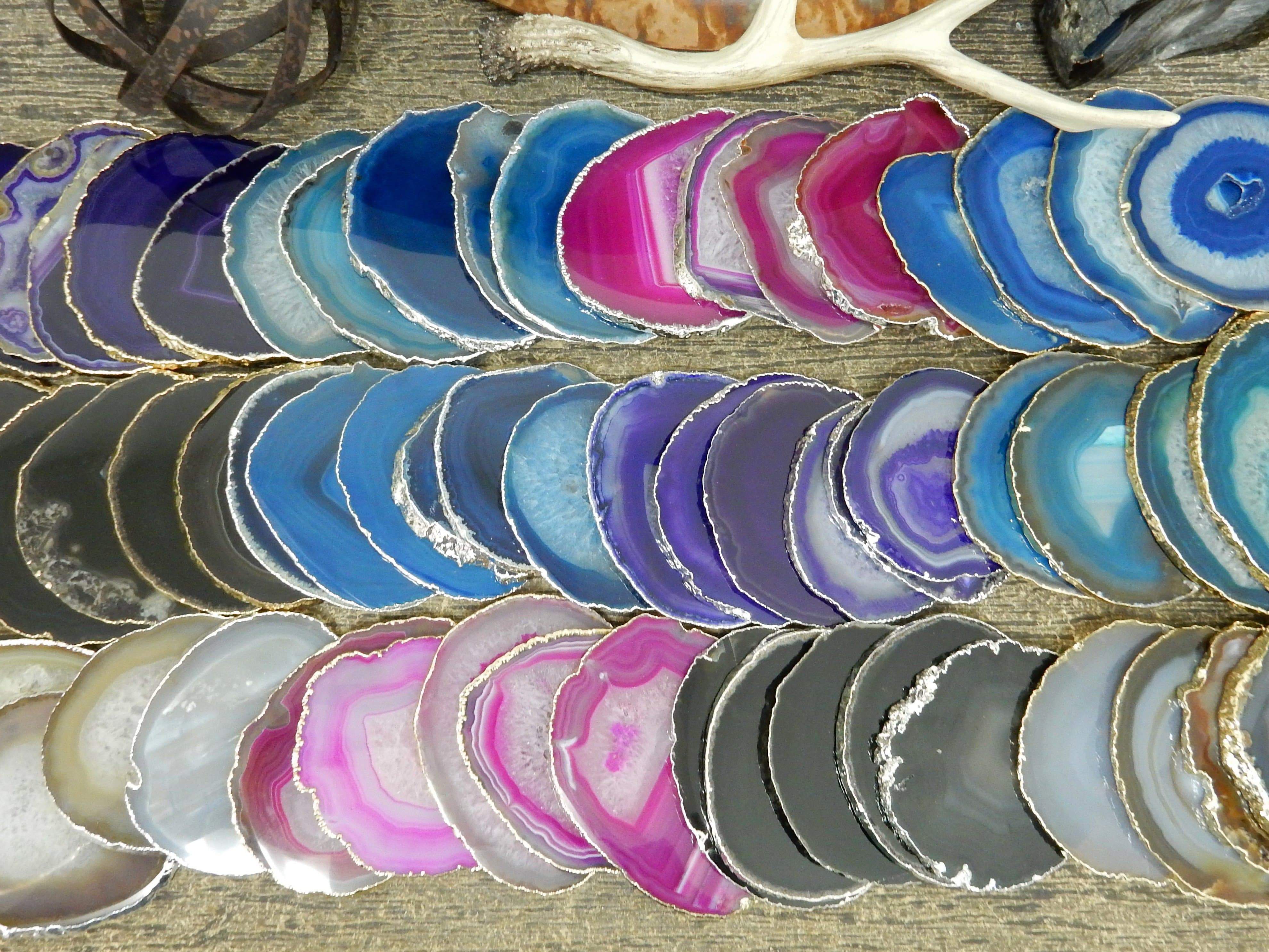 Rock Paradise - Wholesale Coasters - Set of 4 Agate Crystal Coasters Gold /Silver Electroplated 1