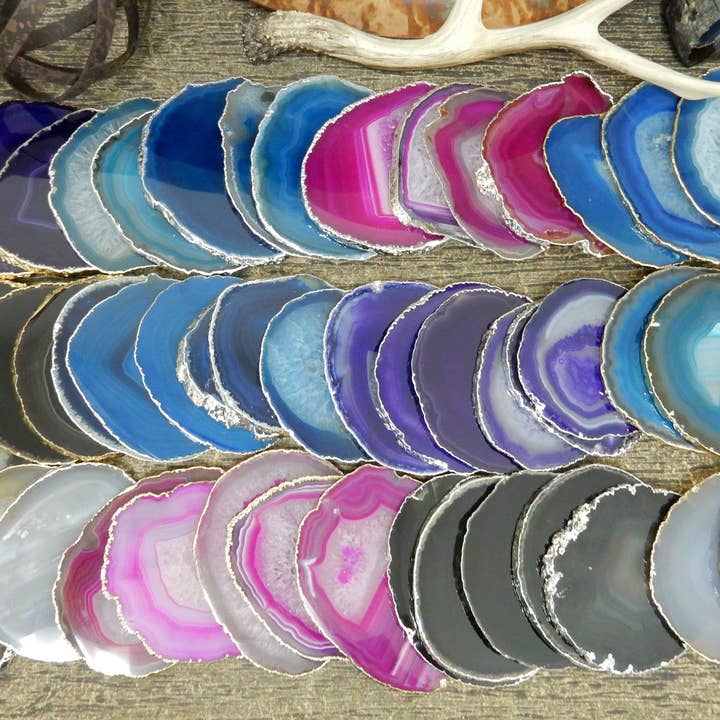 Rock Paradise - Wholesale Coasters - Set of 4 Agate Crystal Coasters Gold /Silver Electroplated 1