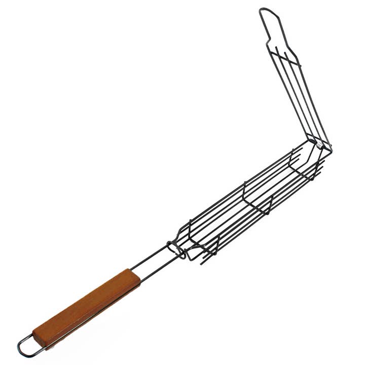 VIGOR - Wholesale Outdoor Grill Tools - Sausage Grill Tongs Rosewood Handle easy Flipping with cage12