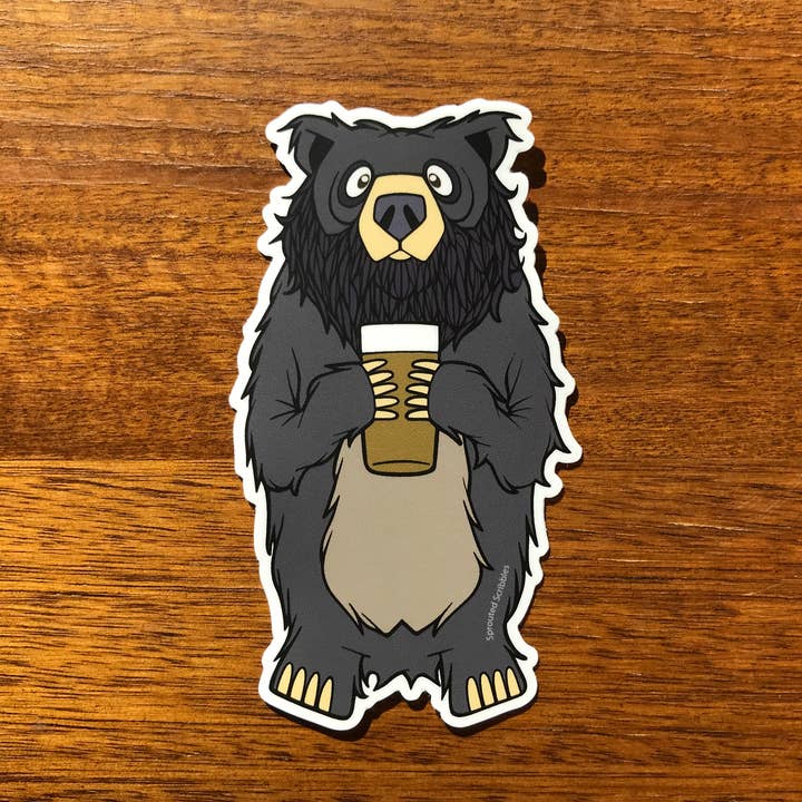Sprouted Scribbles - Wholesale Sticker - Black Bearded Beer Bear Sticker