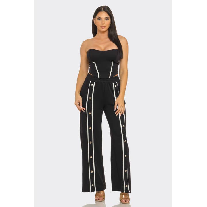 Stripe Tapping Detail Tube Top And Pants Set for wholesale by DORCAS