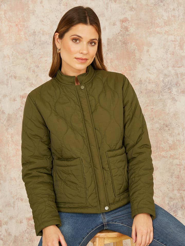 Yumi Green Short Quilted Jacket for wholesale by Yumi