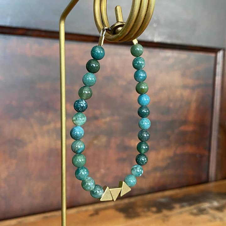 Seeds - Wholesale Beaded Bracelet - Duluth Bracelet | Semi-Precious Stone Beads Brass Triangles