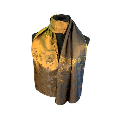 Silk Scarf, Bamboo Design, Golden Brown W/ Dark Brown SLK-01 for wholesale by World Treasure Trading
