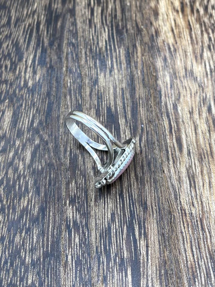 Navajo Handmade Sterling Silver Pink Conch Shell Band Rings By Byron Begay for wholesale by Native City Jewelry