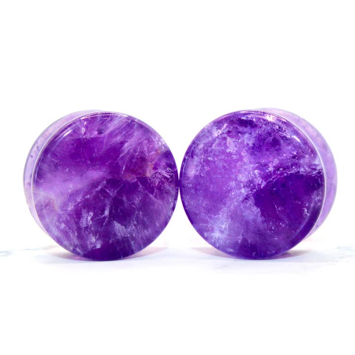 Amethyst Double Flare Pair Vibrant Purple Stone Plugs 3mm-32mm for wholesale by EC Plugs and Gems