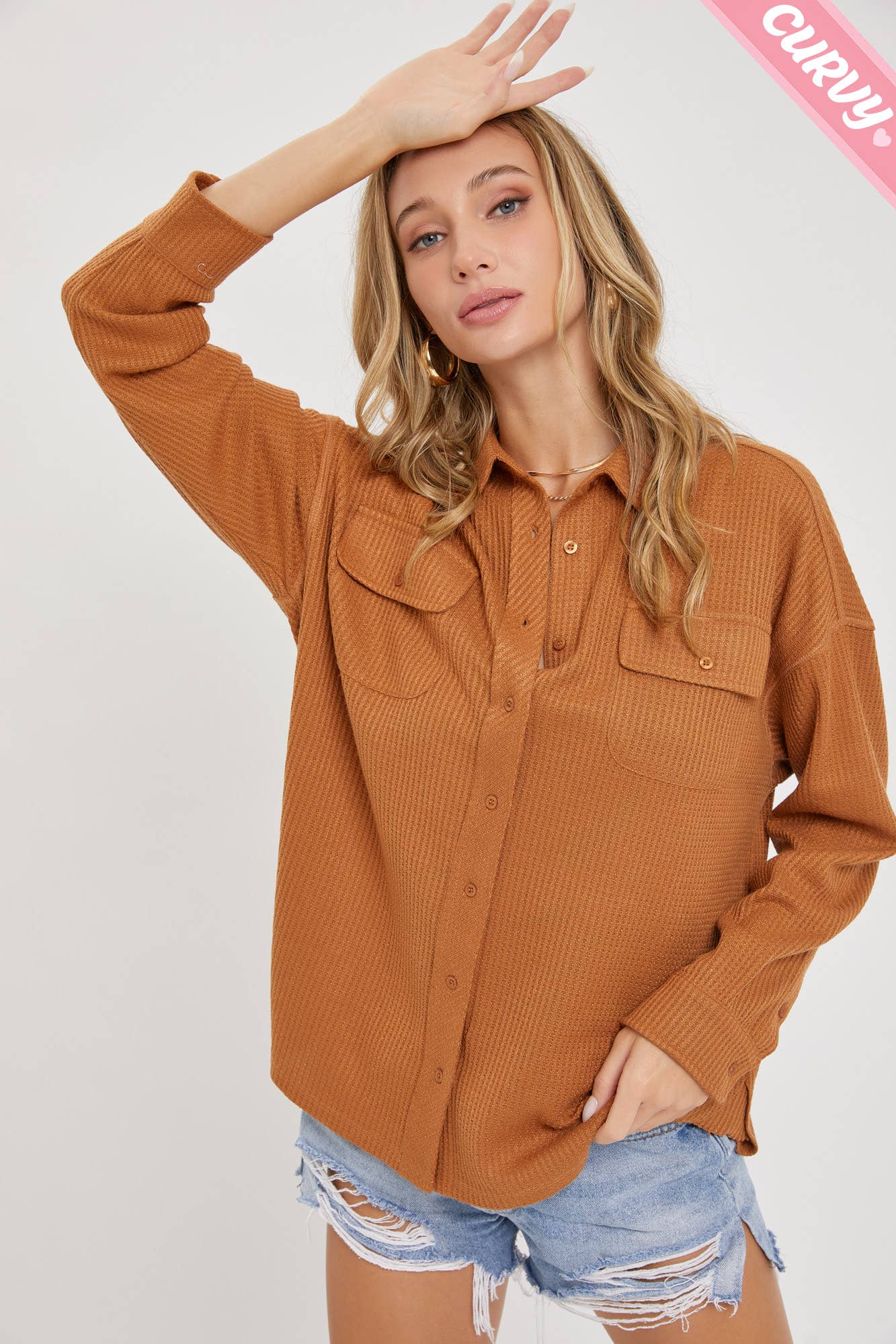 Sweet Lovely by Jen - Wholesale Button Down Shirt - Women&#x27;s - PLUS SIZE BUTTON DOWN OVERSIZED SHIRTS5