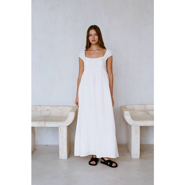 AR1142L | Gewebtes 100% Leinen Kurzarm-Maxikleid für den Großhandel von a.ren