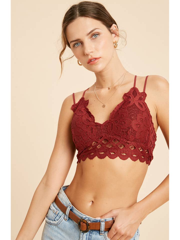 Wishlist Apparel - Wholesale Bralette - Women's - DOUBLE STRAP SCALLOPED LACE BRALETTE / WL17-01363