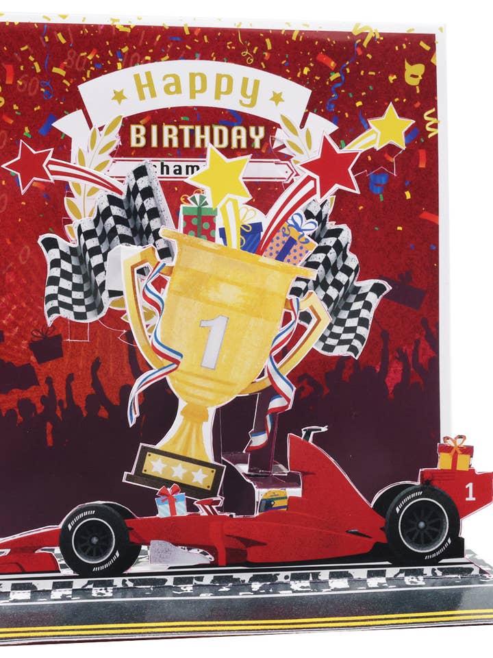 Formel 1-bil Tillykke med fødselsdagen Stort pop-up-kort for engroshandel hos Party Partners