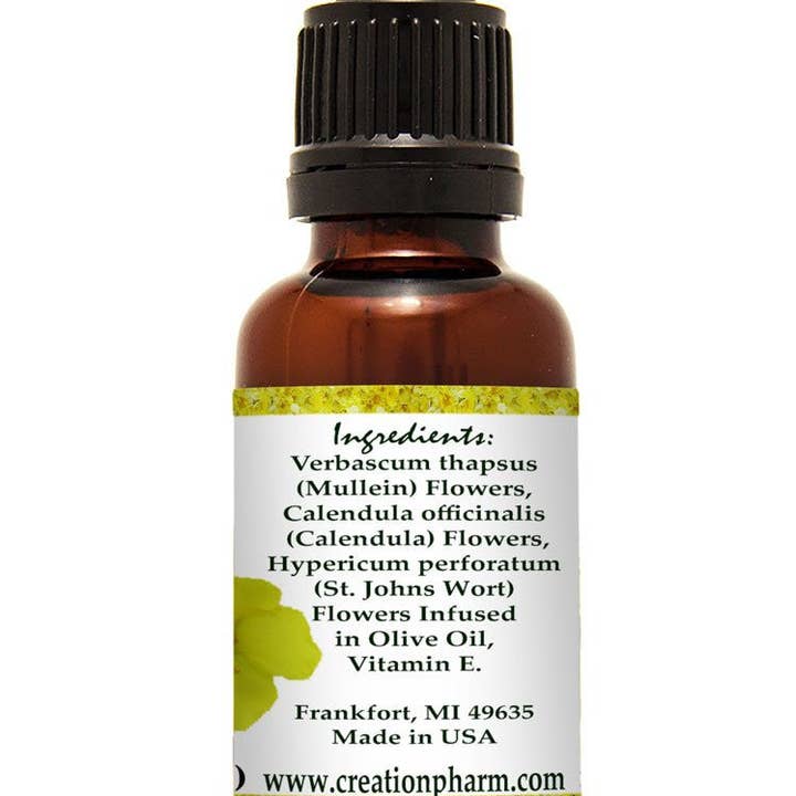 Creation Farm Inc - Venta al por mayor Pomadas/bálsamos/cremas curativos - Aceite de gotas para los oídos de hierbas 1 oz - Caléndula, hierba de San Juan y gordolobo Aceite de oreja a base de plantas