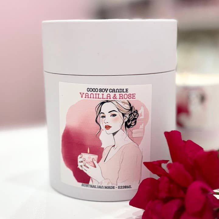 Vanilla & Rose_ Large Coco Soy Candle in stone jar_Gift Packed_candle & wax melts for wholesale by Nelson soapery