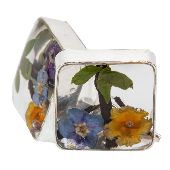 Pressed Flower Square Stud Earrings - MIXED COLORS for wholesale by Global Crafts