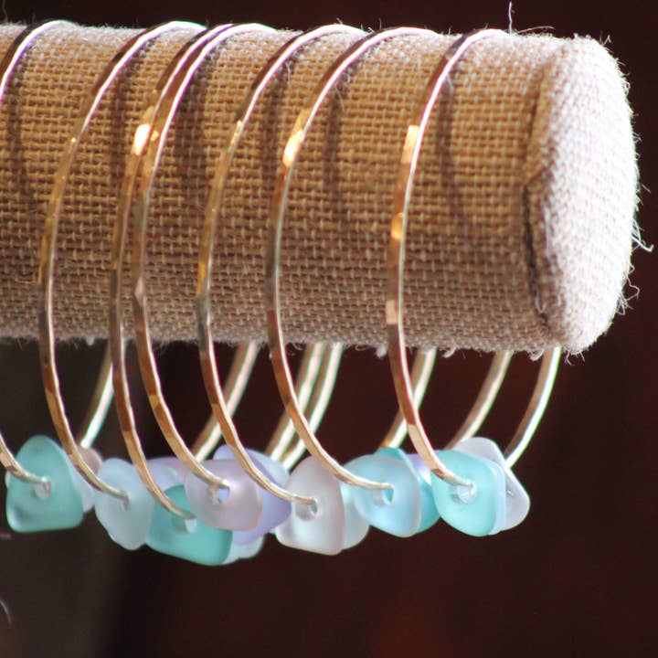 Beach Babe Hawaii - Wholesale Bangle Bracelet - Seaglass Bangle Bracelet - 14k Gold-Fill & Sterling Silver