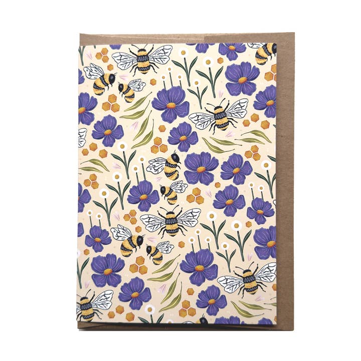 Kristin Heldt Art - Wholesale Everyday Greeting Card - Bee Pattern Blank Everyday Greeting Card