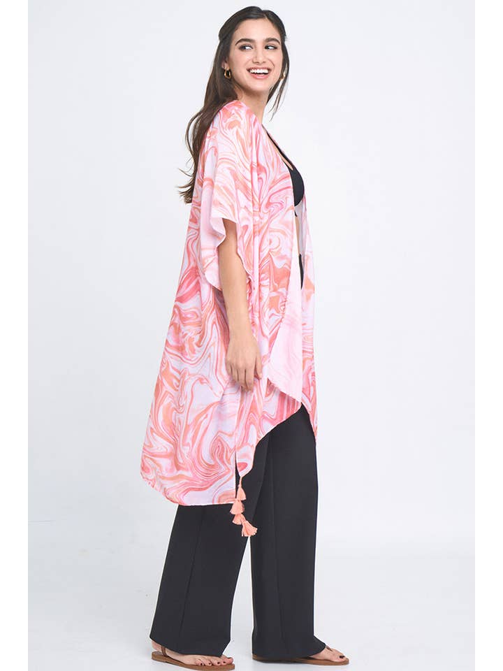 Hana - Wholesale Kimono - Women's - Swirl Print Tassel Summer Kimono Cover Up