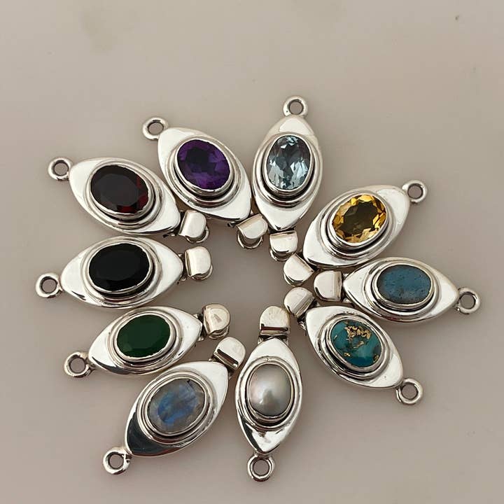 Fermoir en argent sterling 925 avec pierre précieuse naturelle 7x9mm | Fermoir boucle à boucle 27x11mm | Fermoir de haute qualité pour colliers et bracelets pour la vente par Purity Beads