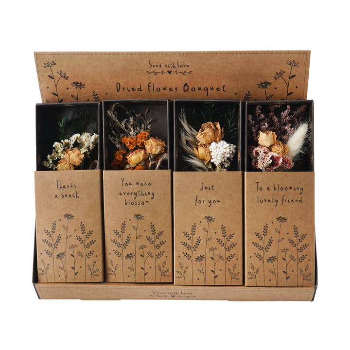 Send With Love 4 Asst. Dried Flower Bouquets In Display for wholesale by CGB Giftware