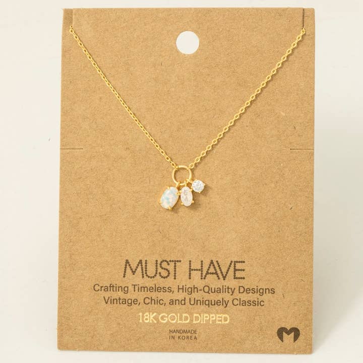 Fame Accessories - Wholesale Pendant/Charm Necklace - Dainty Opal Crystal Charm Necklace