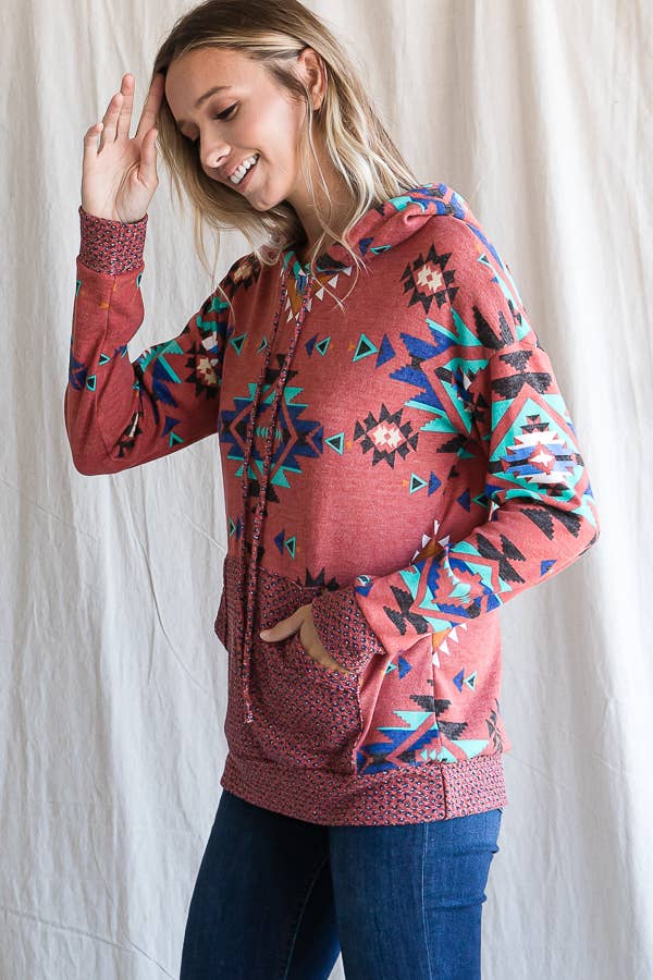 7th Ray – wholesale Hoodie – Women's – Aztec Print Drawstring Women's Hoodie T433716