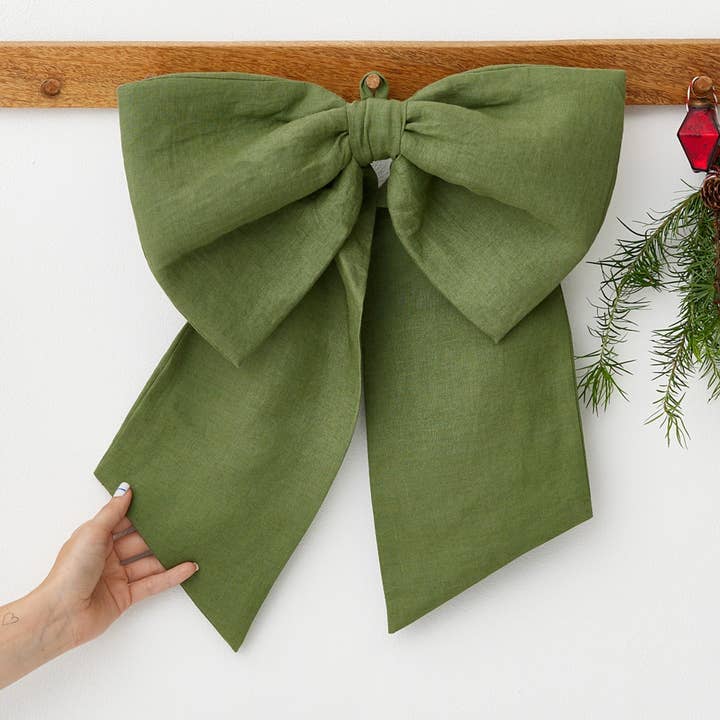 MagicLinen (We handle U.S. import procedures for you) - Wholesale Christmas Decoration - Forest green Linen Decorative Christmas Bow0