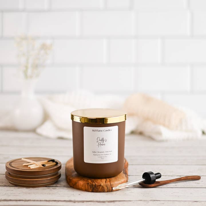 Daddy’s Home - 13 oz Coconut Soy Candle for wholesale by Bèl Flame Candles